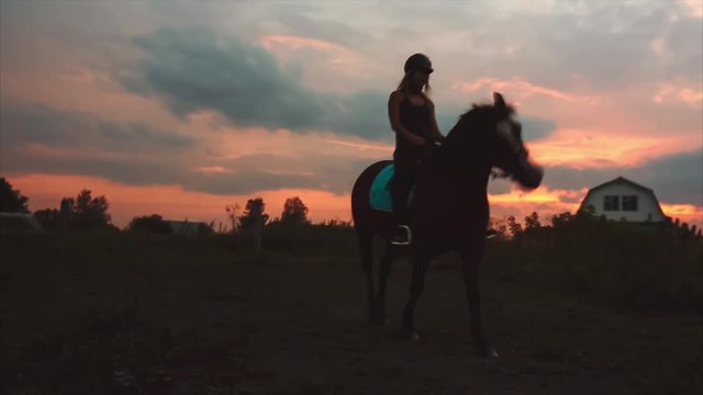 Silhouette of Rider and Horse at Sunset