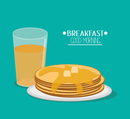 Pancakes and juice icon. Breakfast fresh product and market theme. Colorful design. Vector illustration