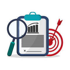 Document target and lupe icon. Infographic data and information theme. Colorful design. Vector illustration