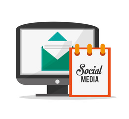 Computer envelope and notebook icon. Social media marketing communication theme. Colorful design. Vector illustration
