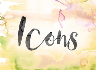 Icons Colorful Watercolor and Ink Word Art