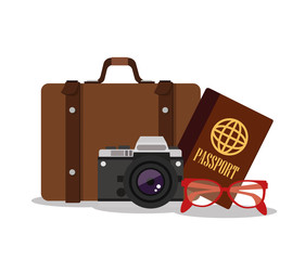 Obraz premium Suitcase and camera icon. Travel trip vacation and tourism theme. Colorful design. Vector illustration