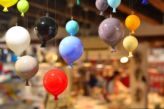The Murano glass balls in a shop in Venice, Italy