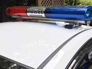 Close up of light bar on the police patrol car