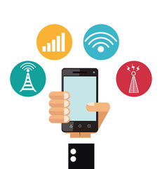 Smartphone and icon set. Social media marketing communication theme. Colorful design. Vector illustration