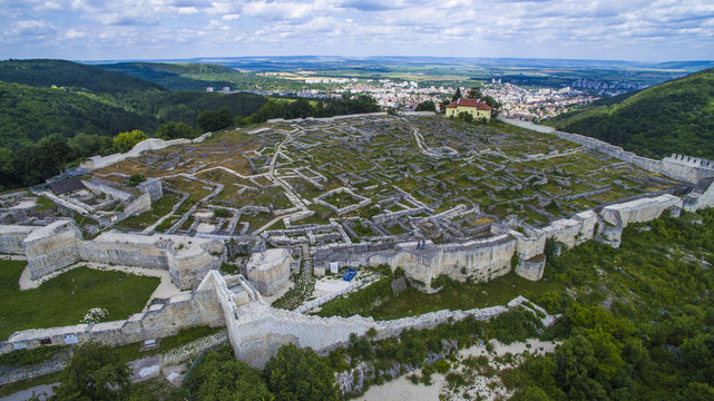 Aerial view of Shoumen medieval fortress, Bulgaria