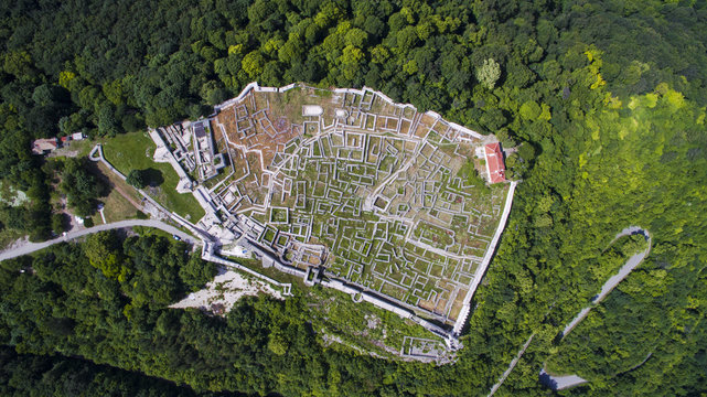 Aerial view of Shoumen medieval fortress, Bulgaria