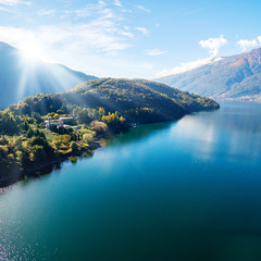 Abbazia di Piona - San Nicola - Lago di Como (IT) - Priorato - Panoramica aerea verso sud 