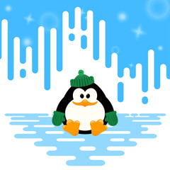 Vector illustration of a cute little penguin in a green knitted