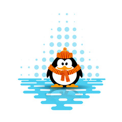 Vector illustration of a cute little penguin wearing a hat and s