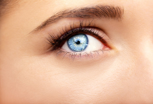 Beautiful insightful look blue woman's eyes