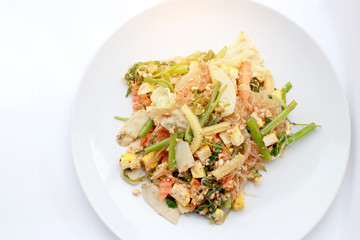 Suki without broths, stir fried mixed vegetable and tofu in sukiyaki sauce on plate. Vegetarian Food, Healthy Food. Thai Food.