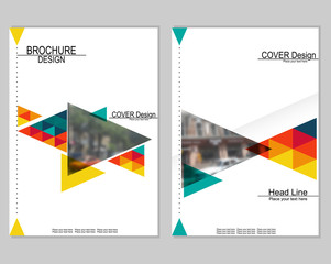 Vector brochure cover templates with blurred cityscape. EPS 10. Mesh background.