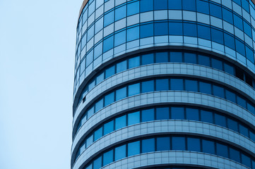 Obraz premium Modern business office skyscrapers, looking up at high-rise buildings in commercial district