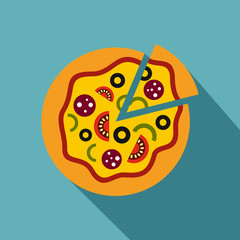 Italian pizza icon. Flat illustration of pizza vector icon for web