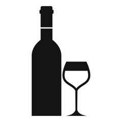 Glass and bottle of wine icon. Simple illustration of wine bottle vector icon for web