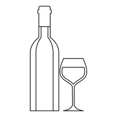 Wine bottle and wine glass icon. Outline illustration of wine bottle and wine glass vector icon for web