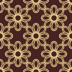 Fototapeta na wymiar Floral ornament. Seamless abstract classic pattern with flowers. Brown and golden pattern