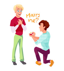 Marriage proposal in gay couple illustration