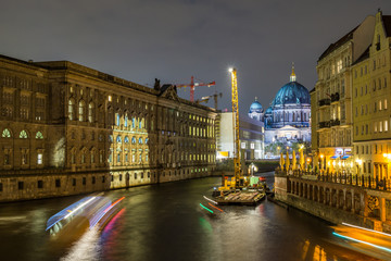 Canal on Spree and Berliner Dom during the Festival of Lights