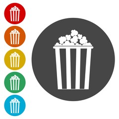 Popcorn. Cinema round circle icon 