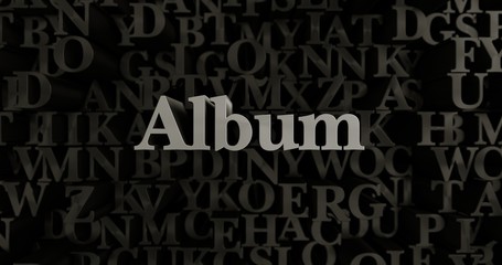 Album - 3D rendered metallic typeset headline illustration.  Can be used for an online banner ad or a print postcard.