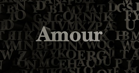 Amour - 3D rendered metallic typeset headline illustration.  Can be used for an online banner ad or a print postcard.