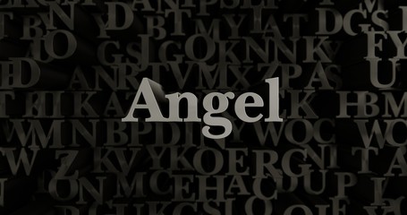 Angel - 3D rendered metallic typeset headline illustration.  Can be used for an online banner ad or a print postcard.