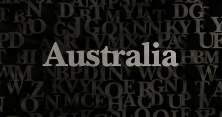 Australia - 3D rendered metallic typeset headline illustration.  Can be used for an online banner ad or a print postcard.