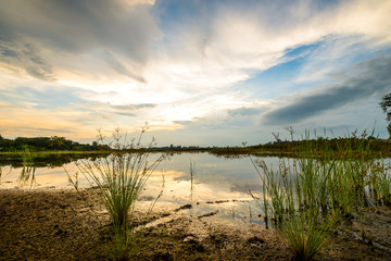 sunset on the lake landscape