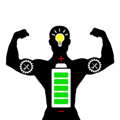 Silhouette of a human strong  with  with lamp and battery idea concept illustrator