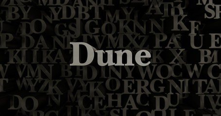 Dune - 3D rendered metallic typeset headline illustration.  Can be used for an online banner ad or a print postcard.