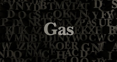 Gas - 3D rendered metallic typeset headline illustration.  Can be used for an online banner ad or a print postcard.