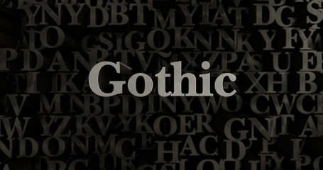 Gothic - 3D rendered metallic typeset headline illustration.  Can be used for an online banner ad or a print postcard.