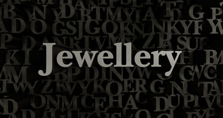 Jewellery - 3D rendered metallic typeset headline illustration.  Can be used for an online banner ad or a print postcard.