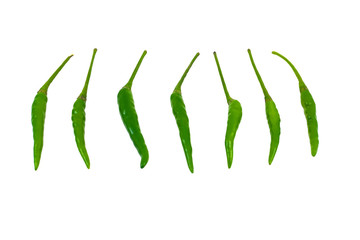 Green chilli pepper isolated on white background, Clipping path included.