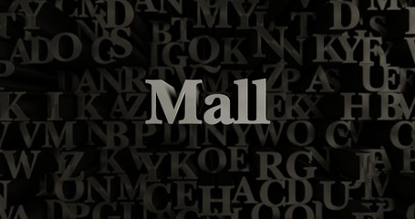 Mall - 3D rendered metallic typeset headline illustration.  Can be used for an online banner ad or a print postcard.