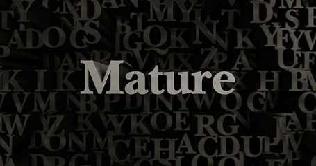 Mature - 3D rendered metallic typeset headline illustration.  Can be used for an online banner ad or a print postcard.