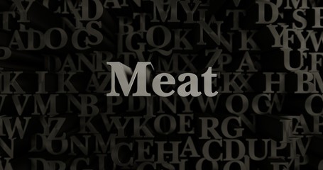Meat - 3D rendered metallic typeset headline illustration.  Can be used for an online banner ad or a print postcard.