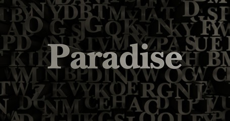 Paradise - 3D rendered metallic typeset headline illustration.  Can be used for an online banner ad or a print postcard.
