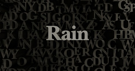 Rain - 3D rendered metallic typeset headline illustration.  Can be used for an online banner ad or a print postcard.