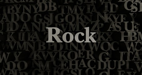 Rock - 3D rendered metallic typeset headline illustration.  Can be used for an online banner ad or a print postcard.