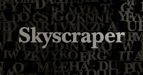 Skyscraper - 3D rendered metallic typeset headline illustration.  Can be used for an online banner ad or a print postcard.