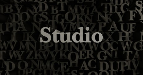 Studio - 3D rendered metallic typeset headline illustration.  Can be used for an online banner ad or a print postcard.