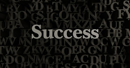 Success - 3D rendered metallic typeset headline illustration.  Can be used for an online banner ad or a print postcard.