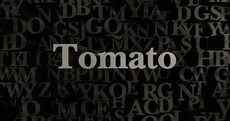 Tomato - 3D rendered metallic typeset headline illustration.  Can be used for an online banner ad or a print postcard.