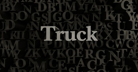 Truck - 3D rendered metallic typeset headline illustration.  Can be used for an online banner ad or a print postcard.