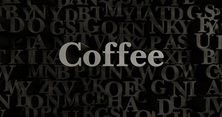 Coffee - 3D rendered metallic typeset headline illustration.  Can be used for an online banner ad or a print postcard.