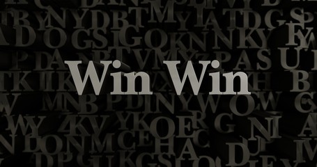 Win Win - 3D rendered metallic typeset headline illustration.  Can be used for an online banner ad or a print postcard.