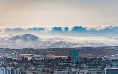 panoramic view of reykjavik at wintertime, iceland